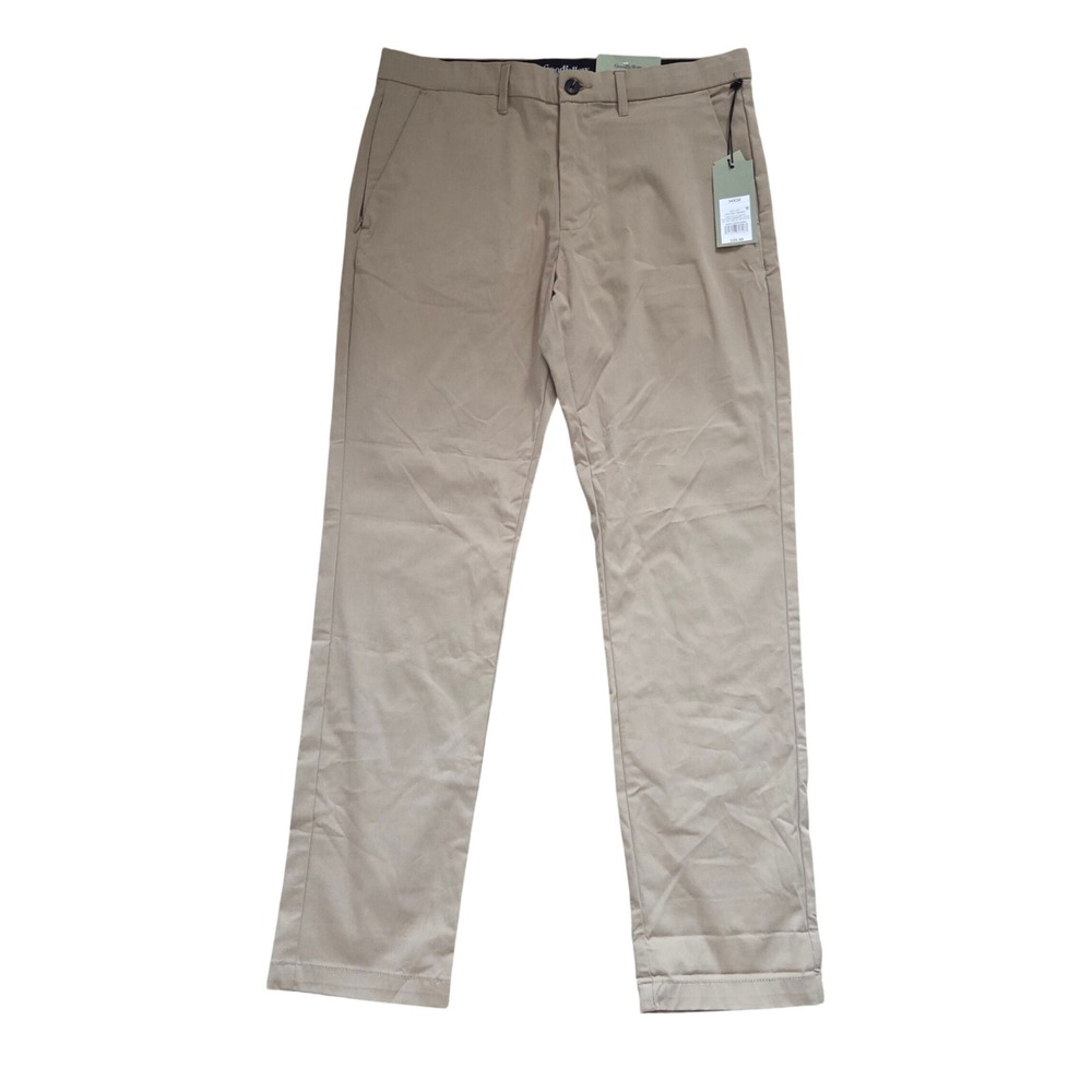 NWT Goodfellow & Co Men's Slim Tech Chino Pants Khaki Tan 34x32 Stretch Preppy